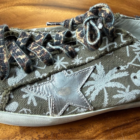 Golden Goose SuperStar Olive and White Graffiti Sneakers with Silver Star